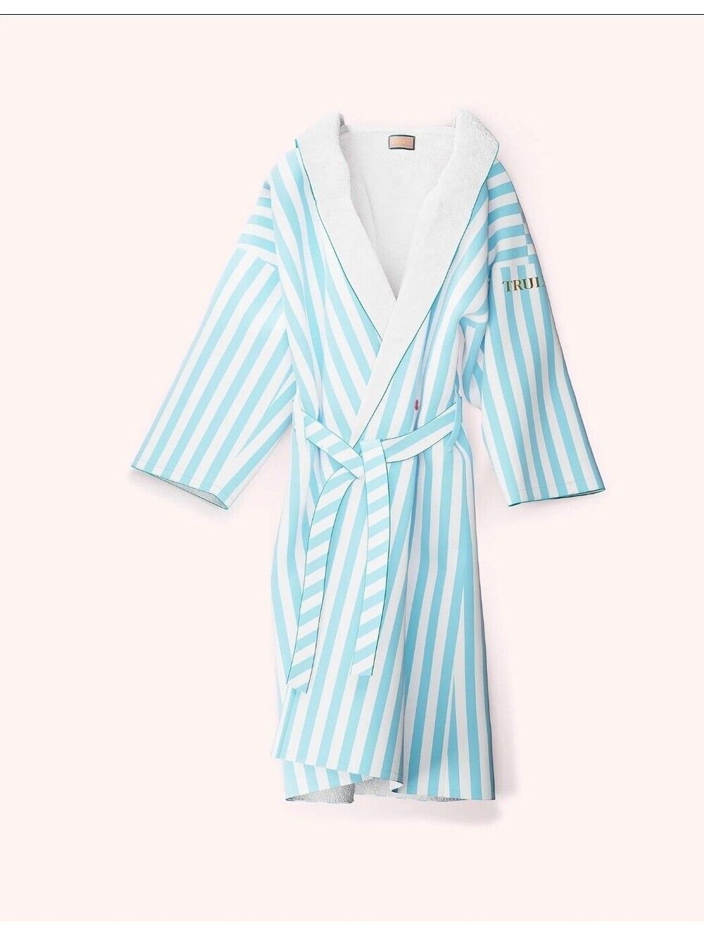 Truly Blue and White Striped Hooded Robe with Belt